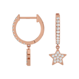 Solid Gold Diamond Star Dangle Huggie Earrings