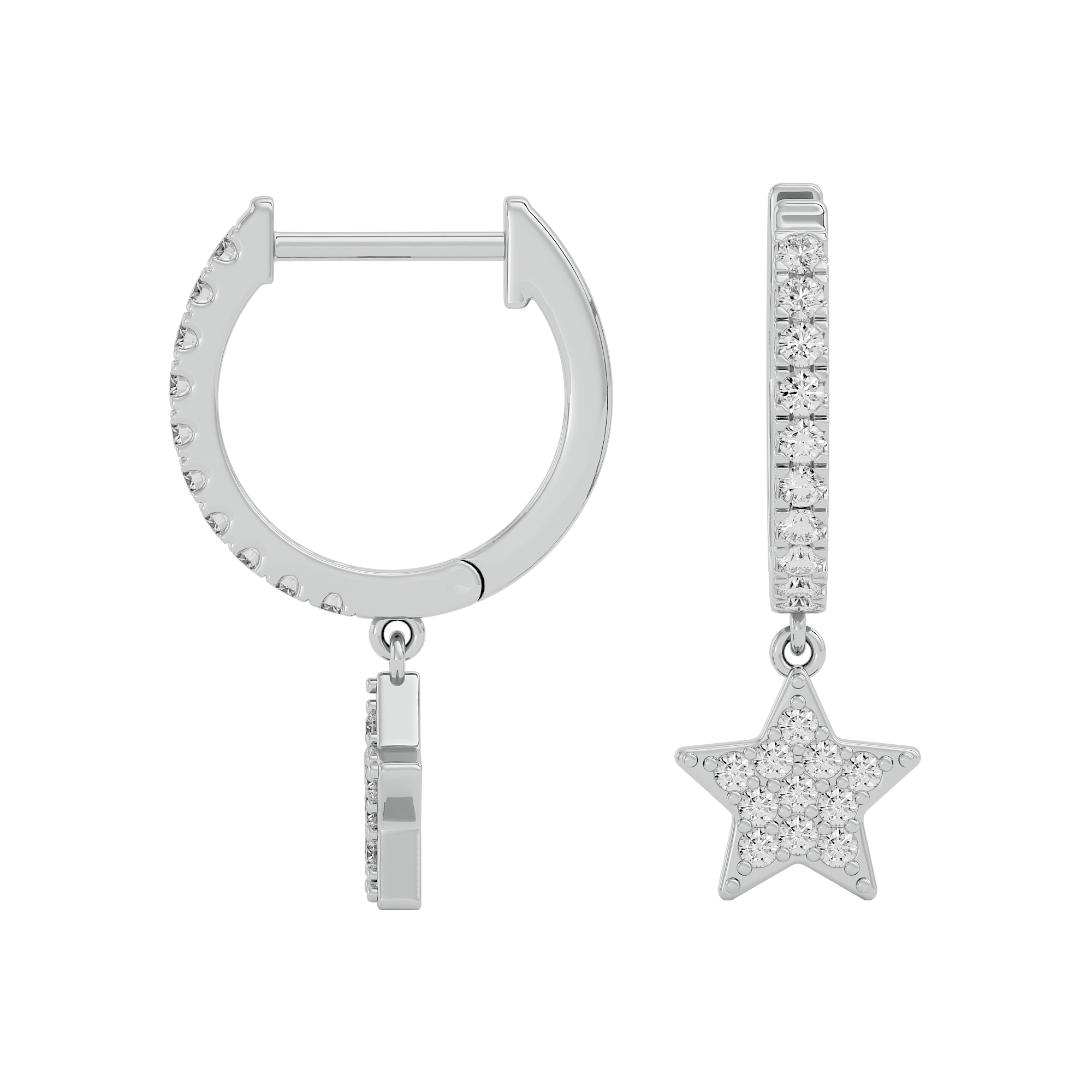 Solid Gold Diamond Star Dangle Huggie Earrings