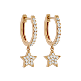 Solid Gold Diamond Star Dangle Huggie Earrings