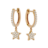 Solid Gold Diamond Star Dangle Huggie Earrings