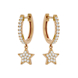 Solid Gold Diamond Star Dangle Huggie Earrings