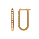 Solid Gold Diamond Oblong Rectangle Hoop Earring