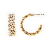 Solid Gold Diamond Curb Chain Hoop Earrings
