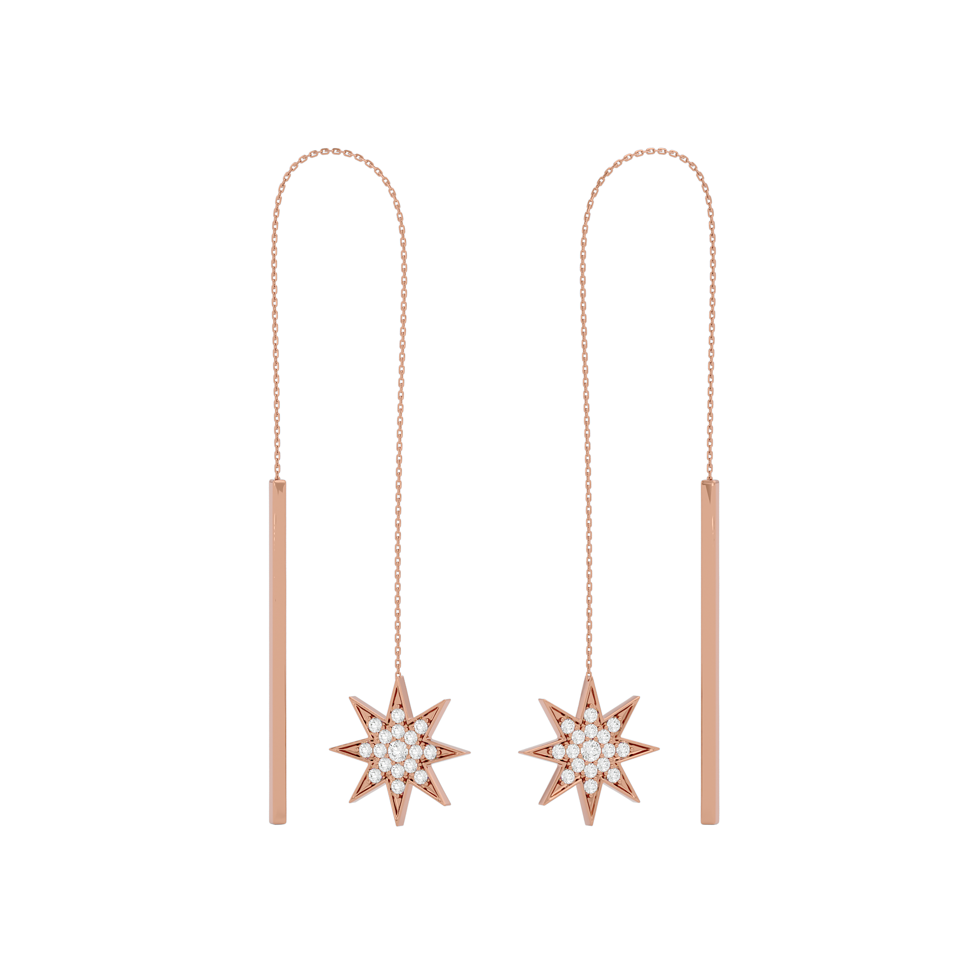 Solid Gold Diamond Star Threader Earrings