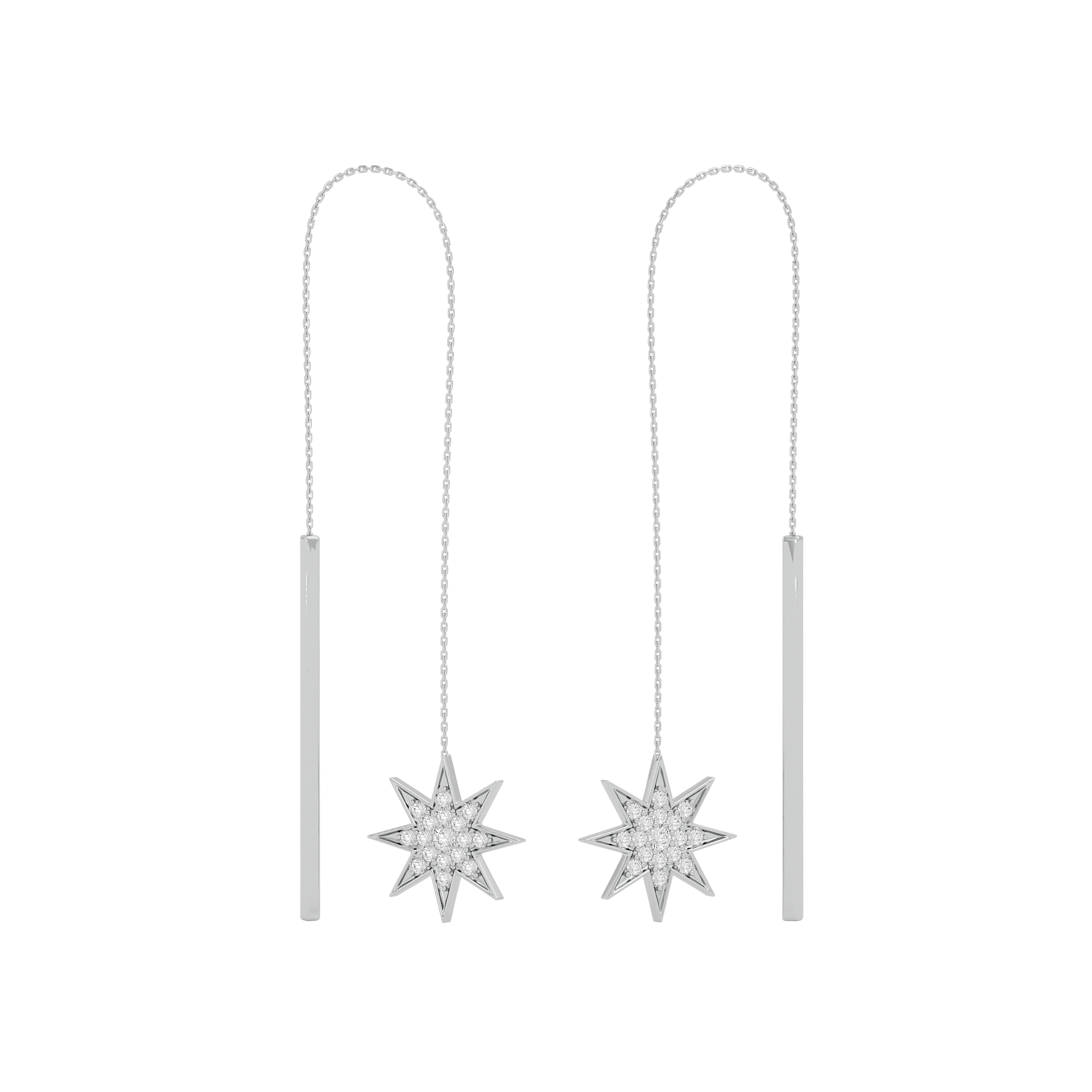 Solid Gold Diamond Star Threader Earrings