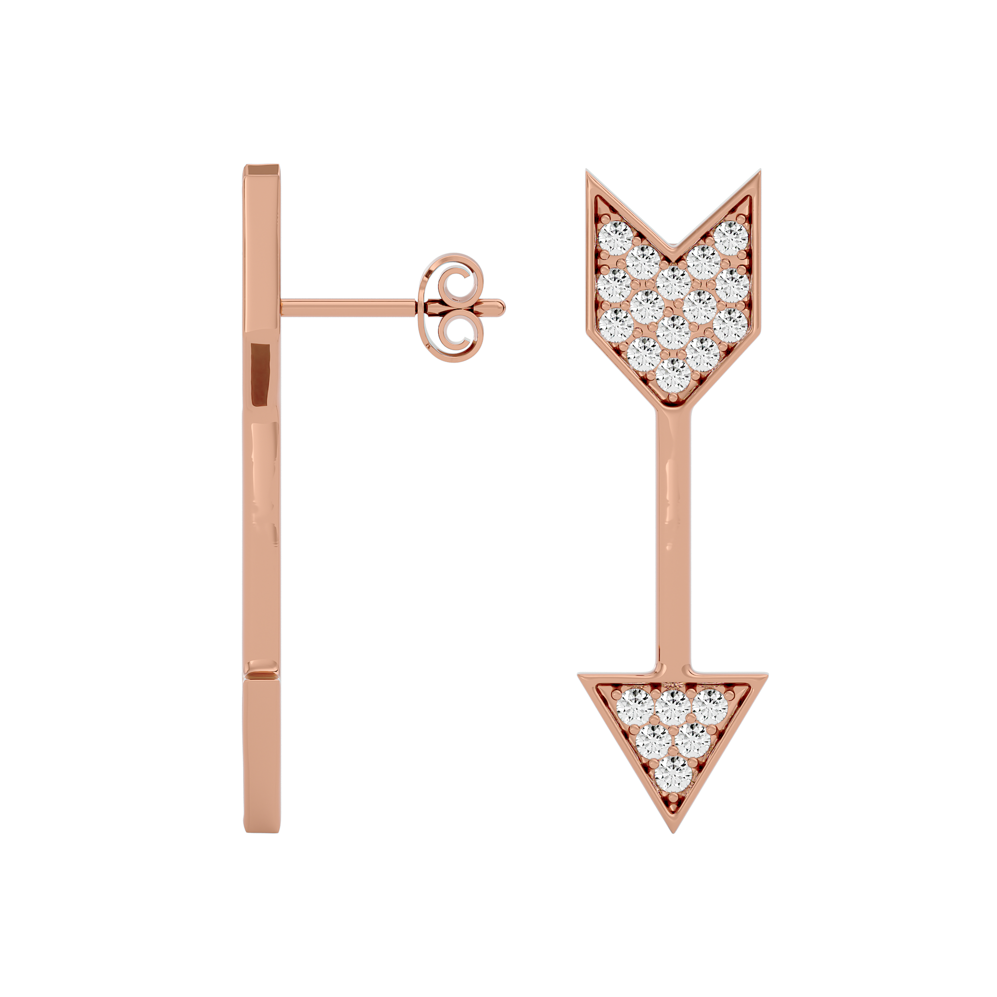 Solid Gold Arrow Diamond Stud Earrings