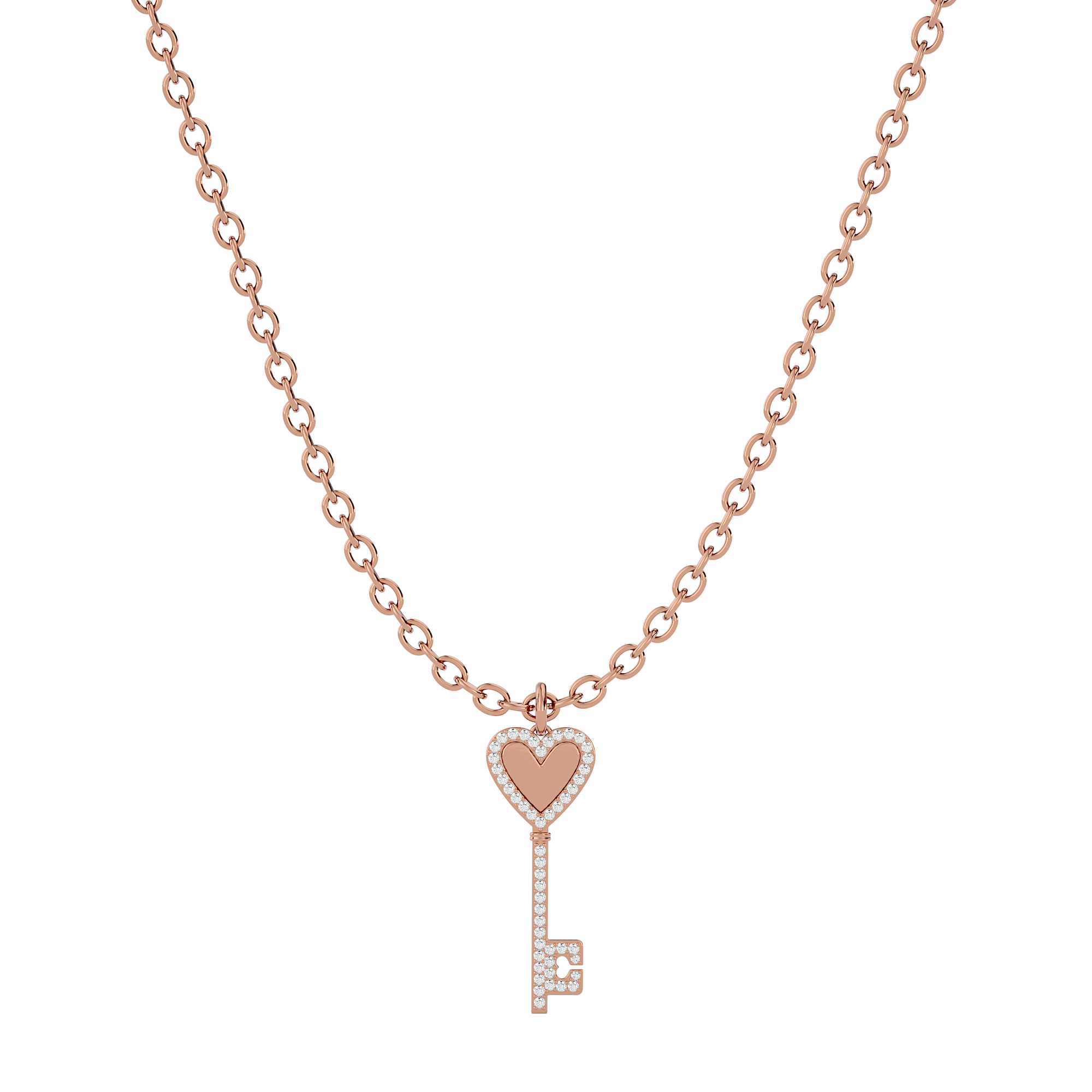 Solid Gold Diamond Key Necklace