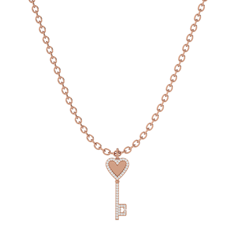 Solid Gold Diamond Key Necklace