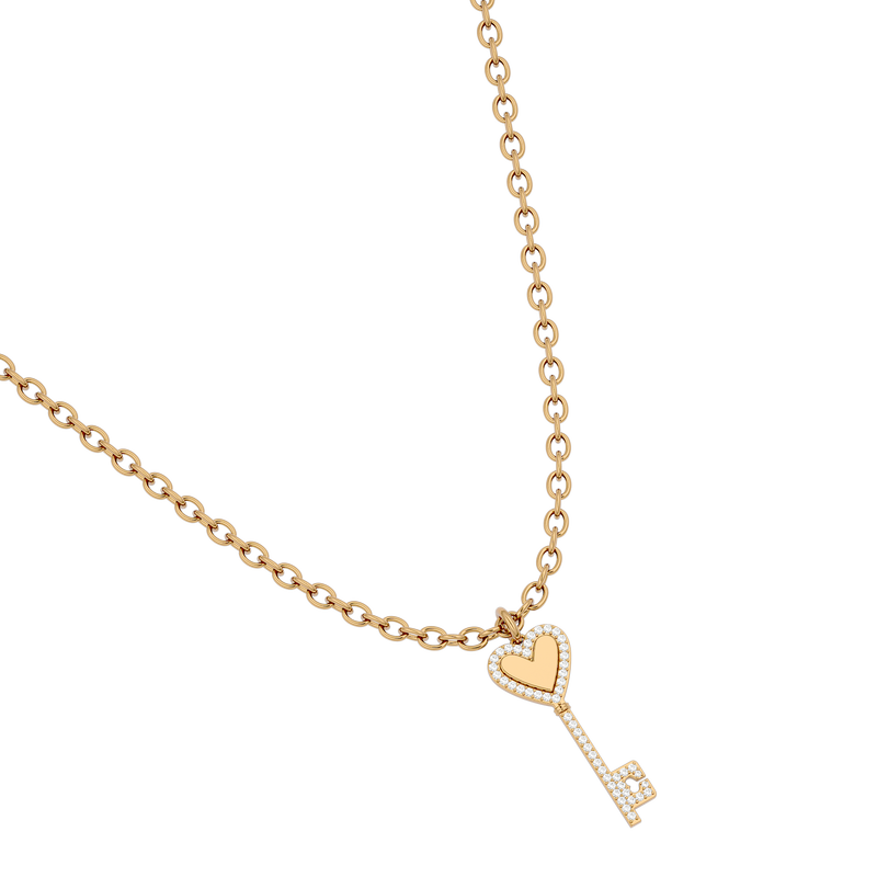 Solid Gold Diamond Key Necklace