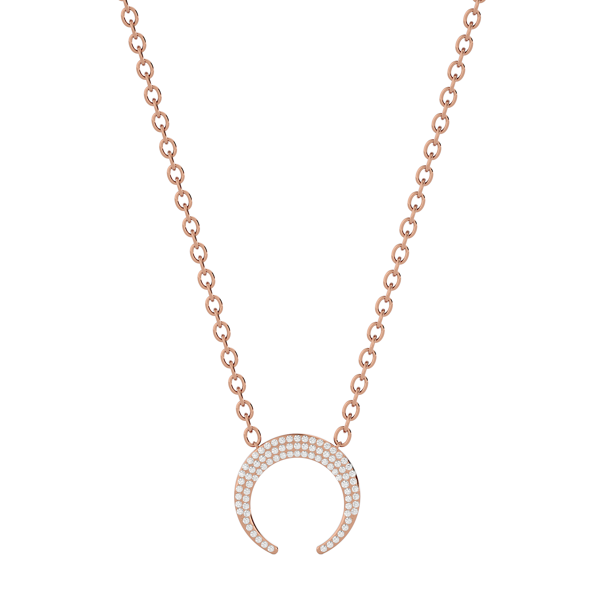 Solid Gold Diamond Crescent Necklace