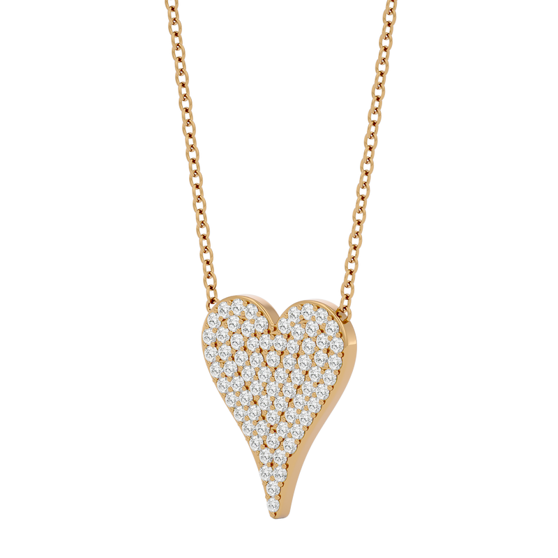 Solid Gold Pave Diamond Heart Necklace