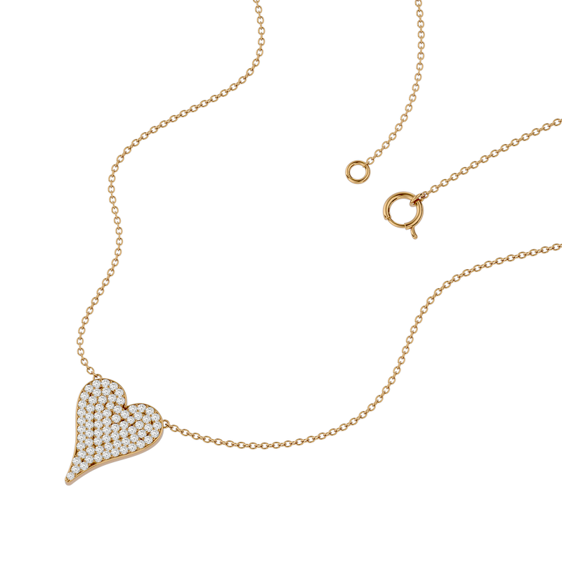 Solid Gold Pave Diamond Heart Necklace