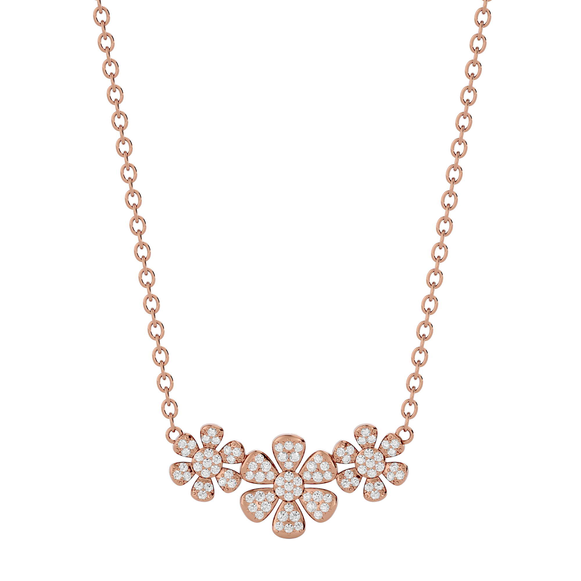Solid Gold Diamond Flower Necklace