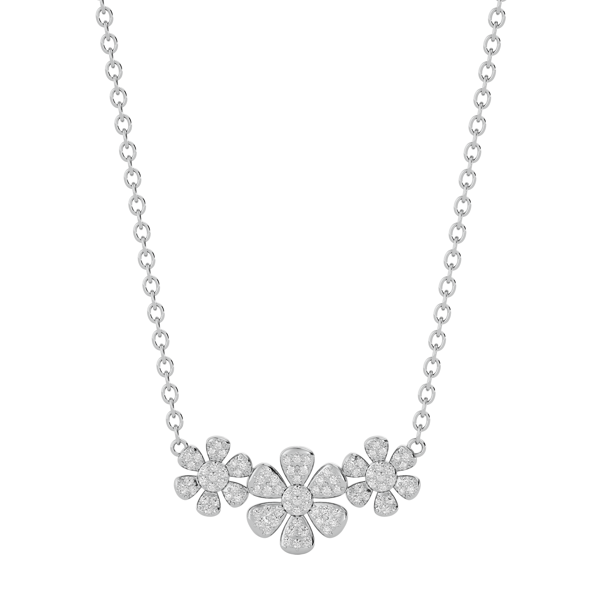 Solid Gold Diamond Flower Necklace