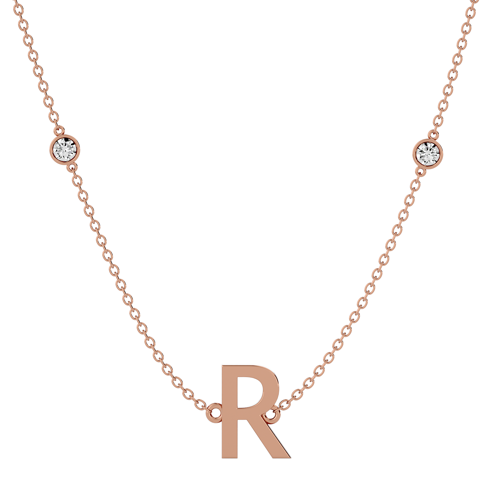 Solid Gold Initial Diamond Necklace