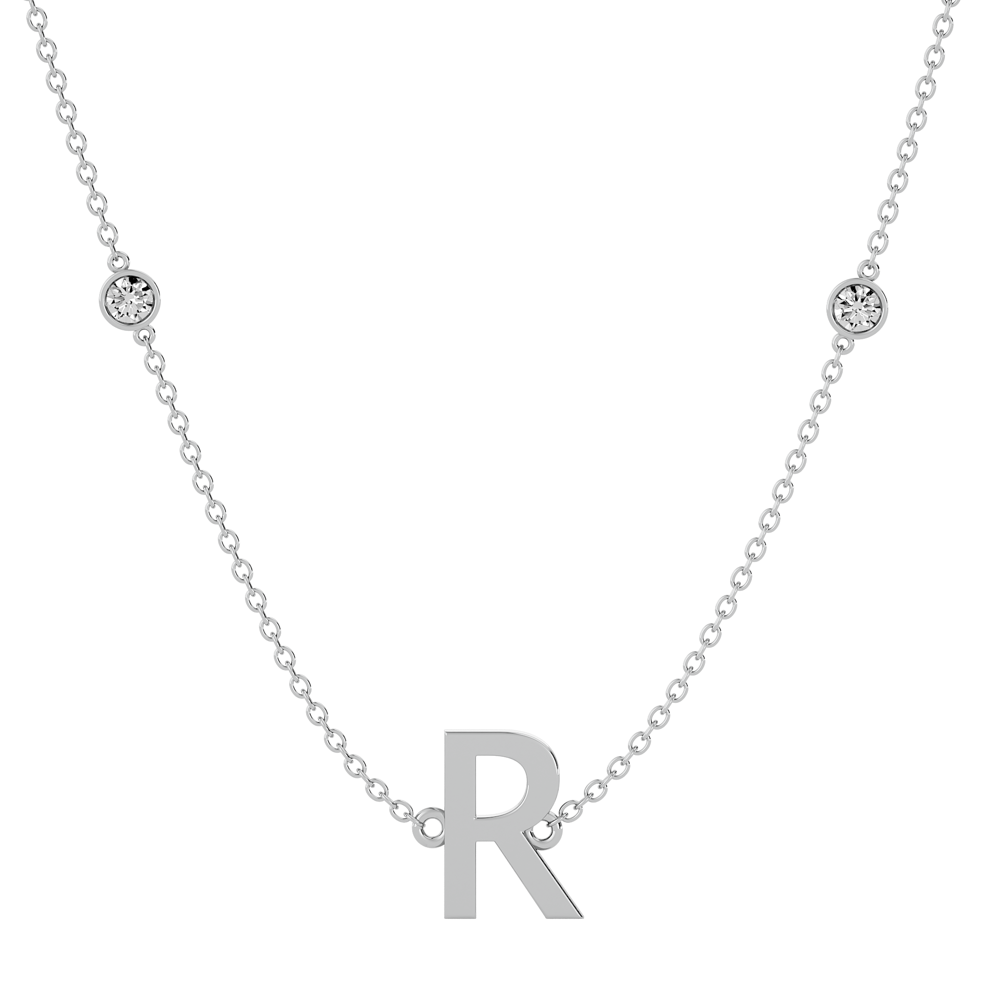 Solid Gold Initial Diamond Necklace