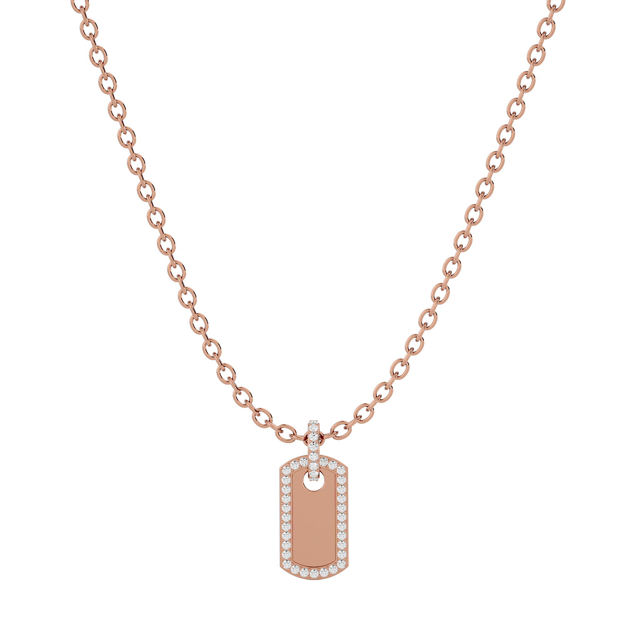 Solid Gold Diamond Dog Tag Pendant-Necklace