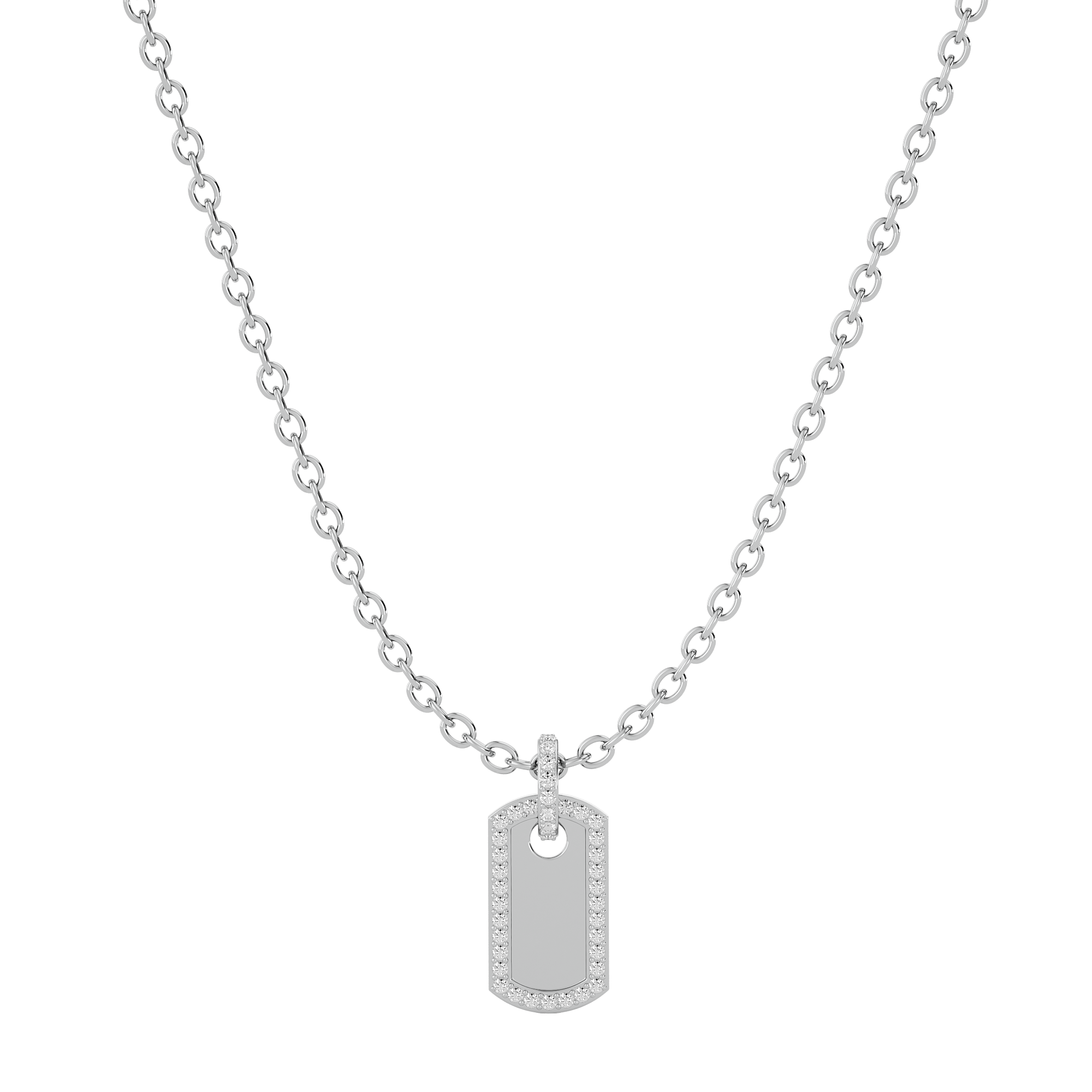 Solid Gold Diamond Dog Tag Pendant-Necklace
