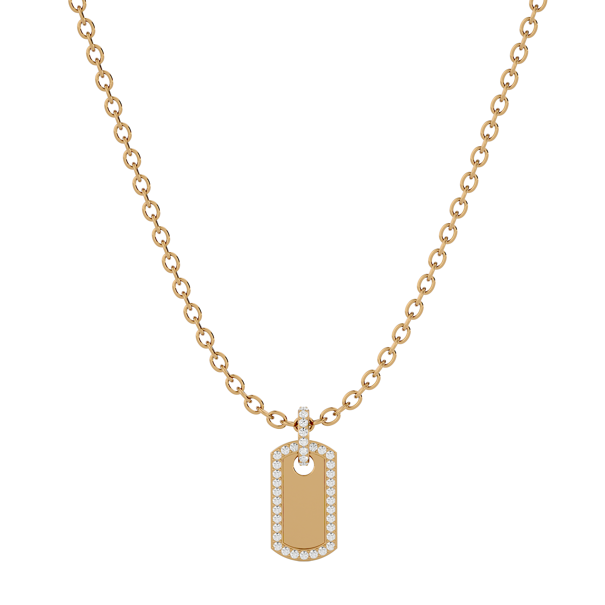 Solid Gold Diamond Dog Tag Pendant-Necklace