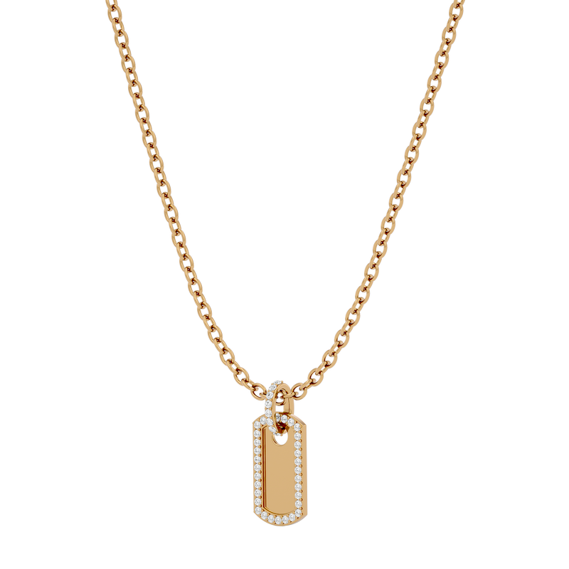 Solid Gold Diamond Dog Tag Pendant-Necklace