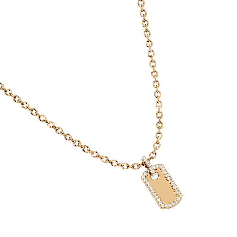 Solid Gold Diamond Dog Tag Pendant-Necklace