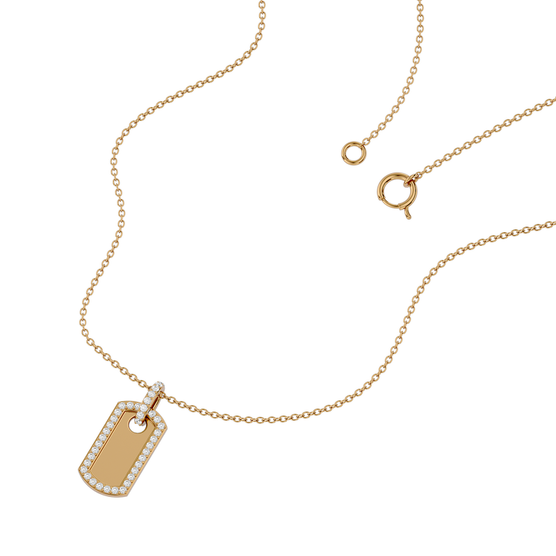 Solid Gold Diamond Dog Tag Pendant-Necklace