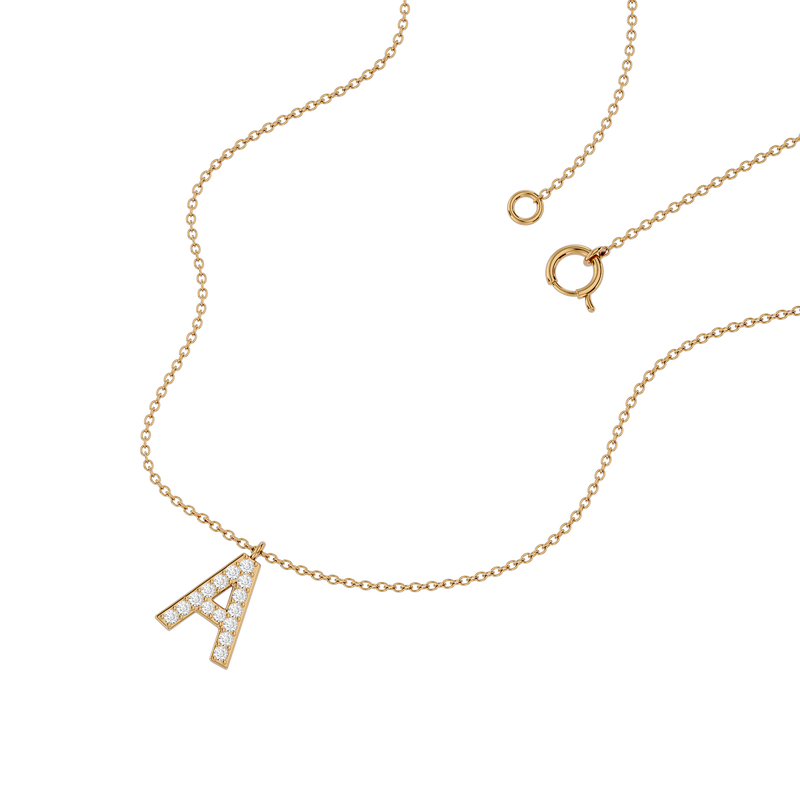 Solid Gold Diamond Initial Necklace