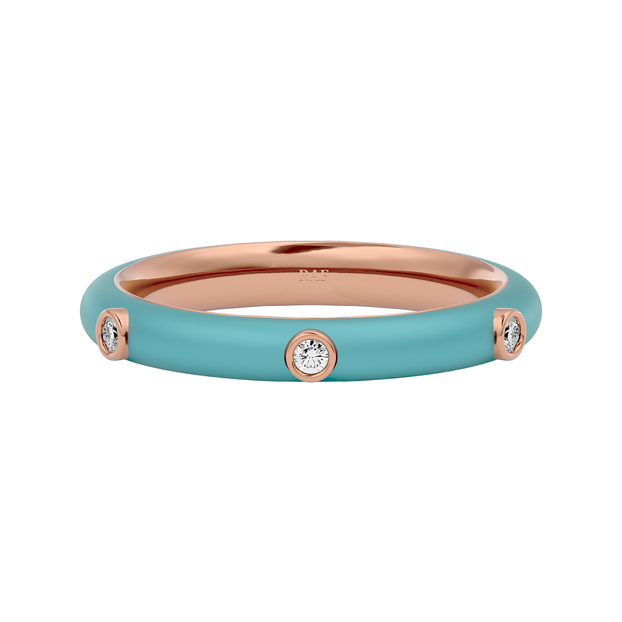 Solid Gold Light Blue Enamel Diamond Ring