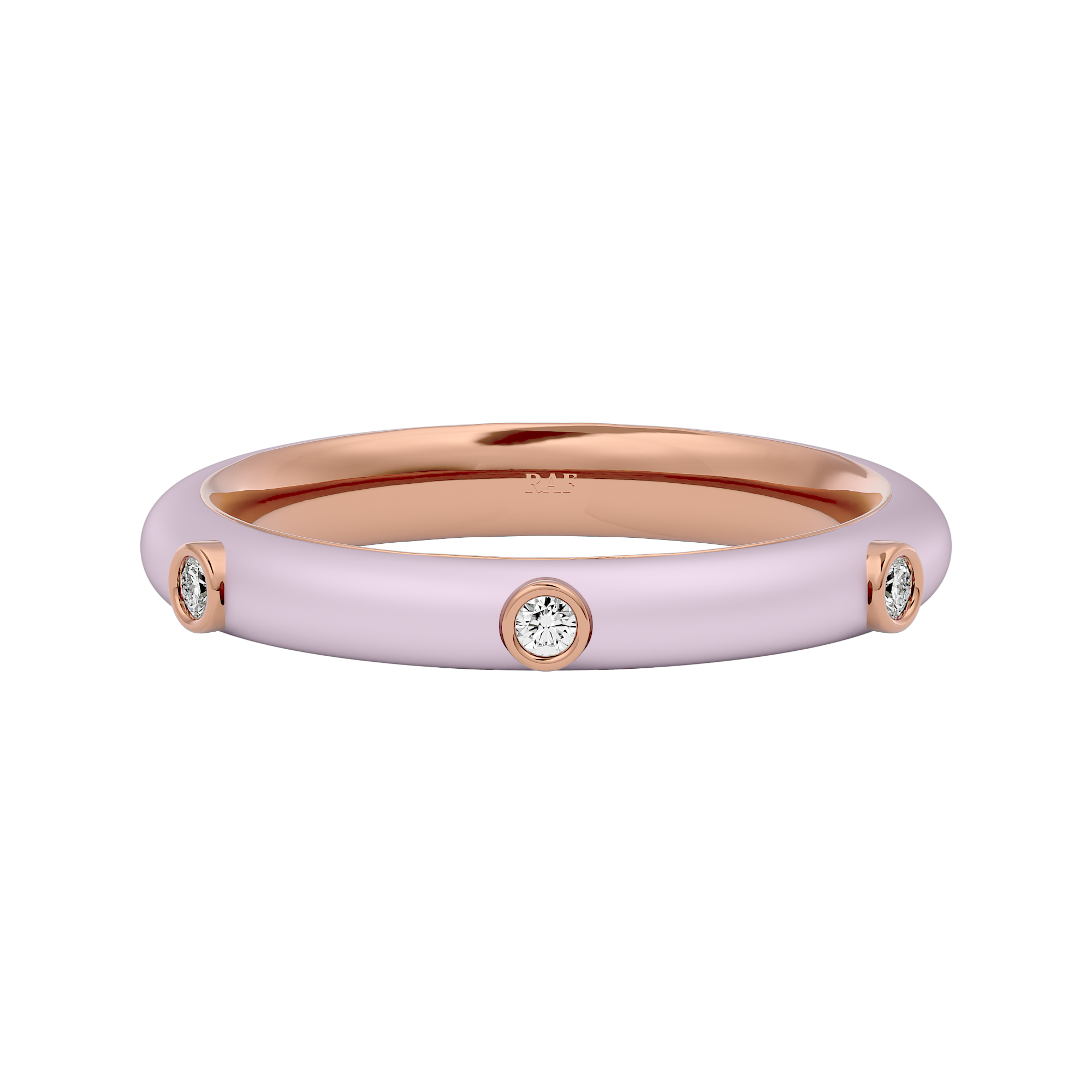 Solid Gold Light Pink Enamel Diamond Ring