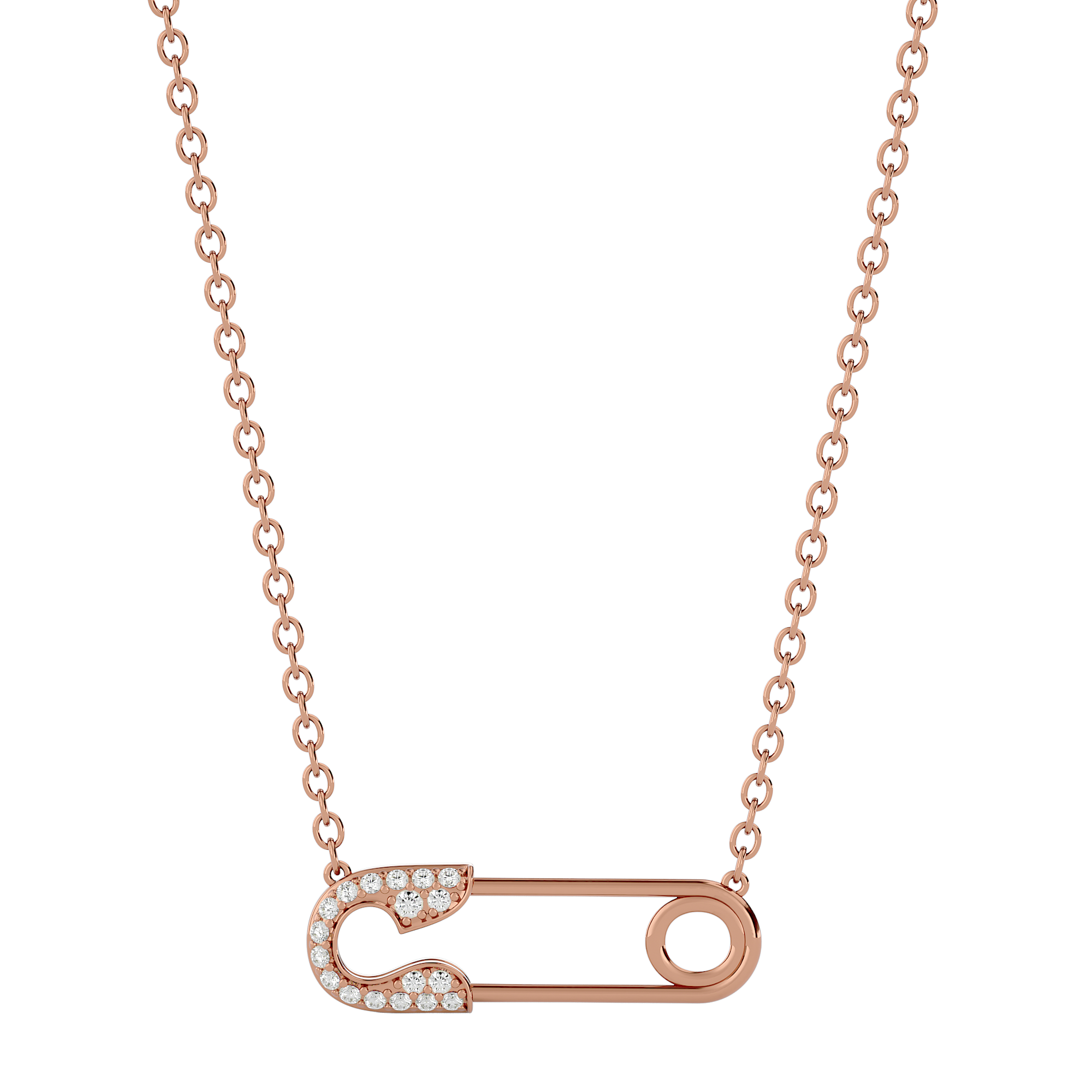 Solid Gold Diamond Safety Pin Necklace