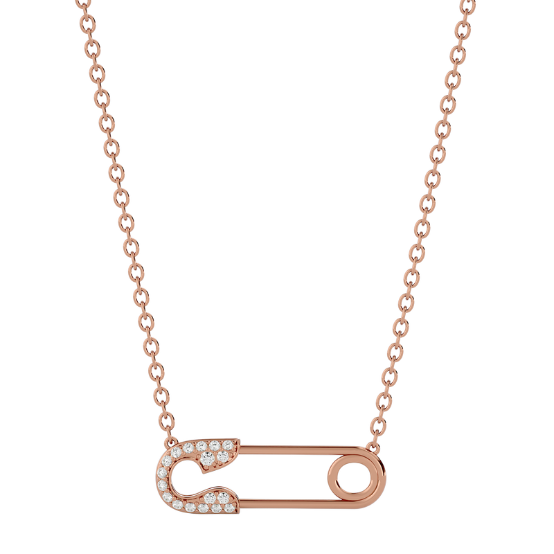 Solid Gold Diamond Safety Pin Necklace