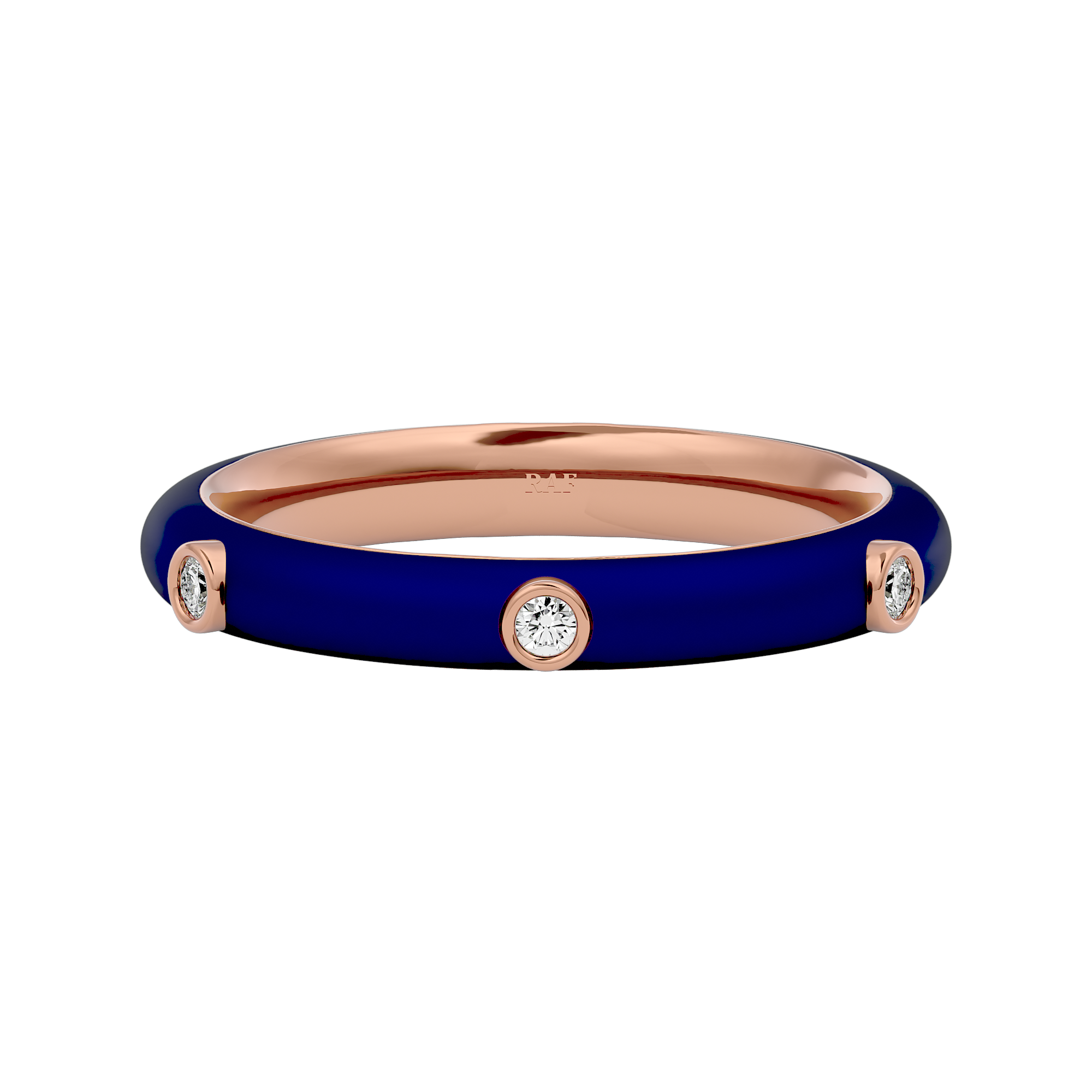 Solid Gold Navy Blue Enamel Diamond Ring