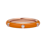 Solid Gold Orange Enamel Diamond Ring