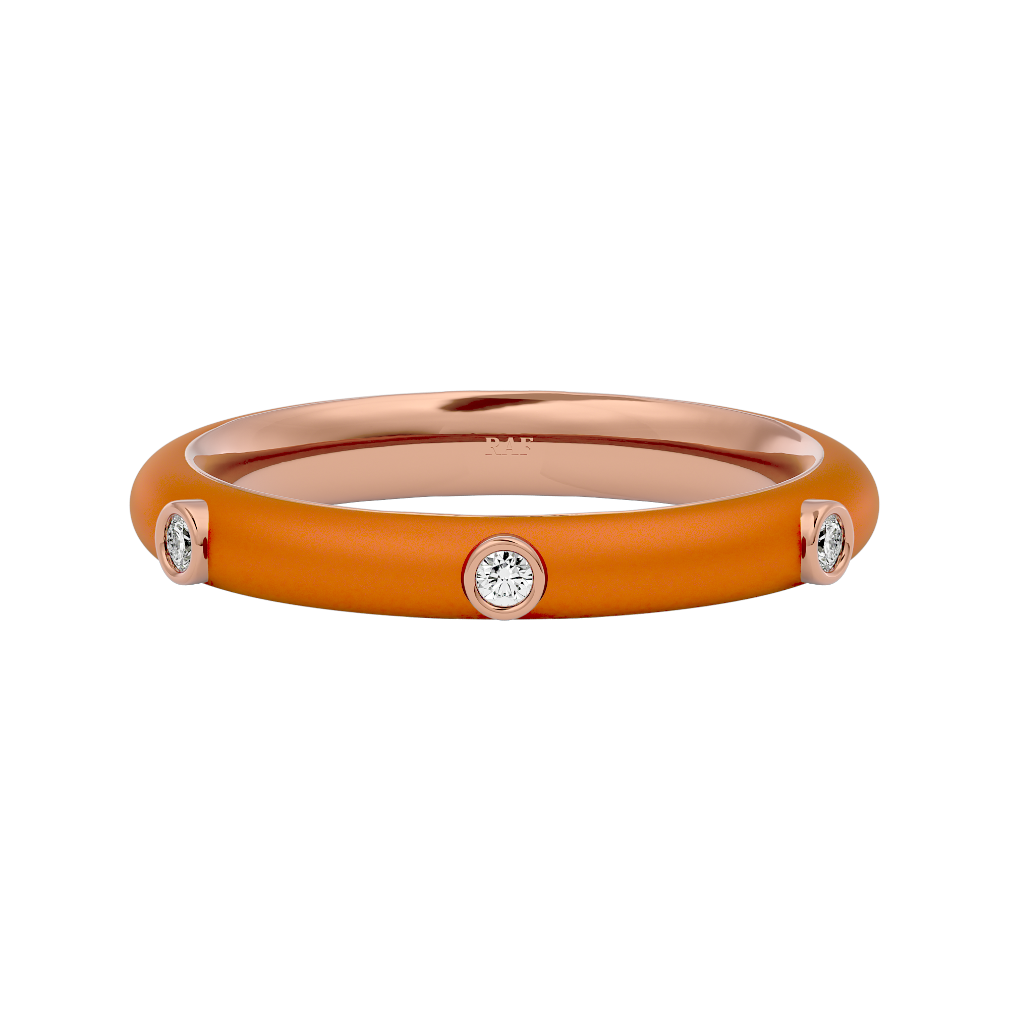 Solid Gold Orange Enamel Diamond Ring