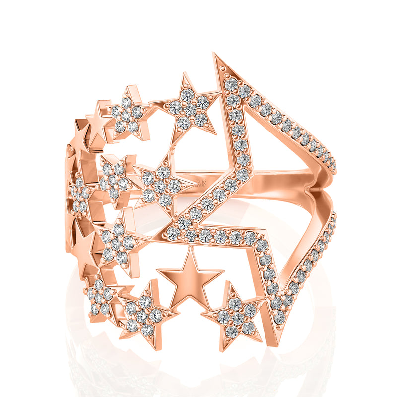 Solid Gold Diamond Stars Ring