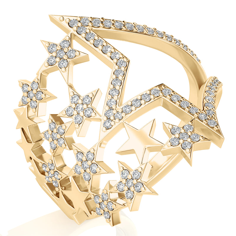 Solid Gold Diamond Stars Ring