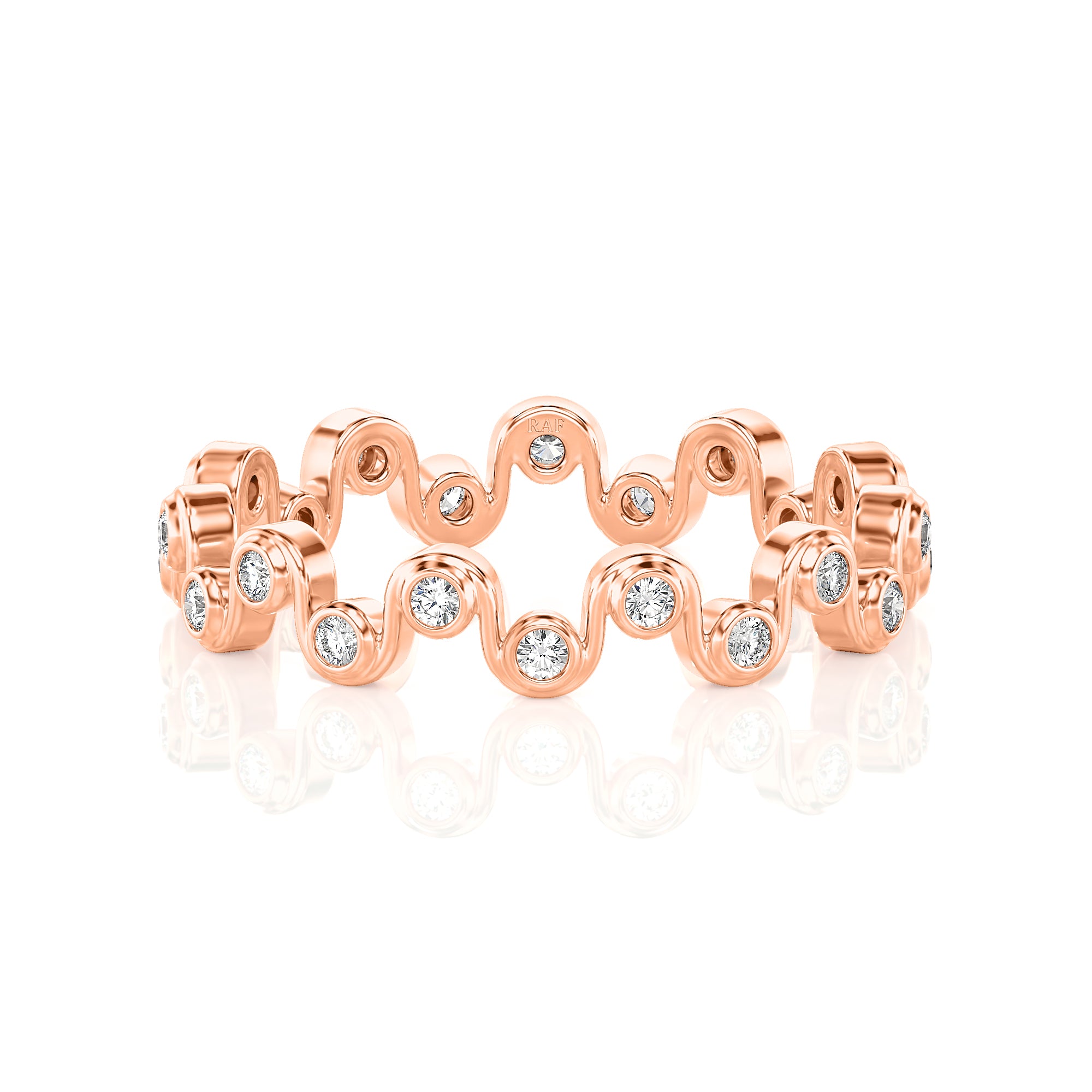 Solid Gold Wavy Diamond Stacking Ring