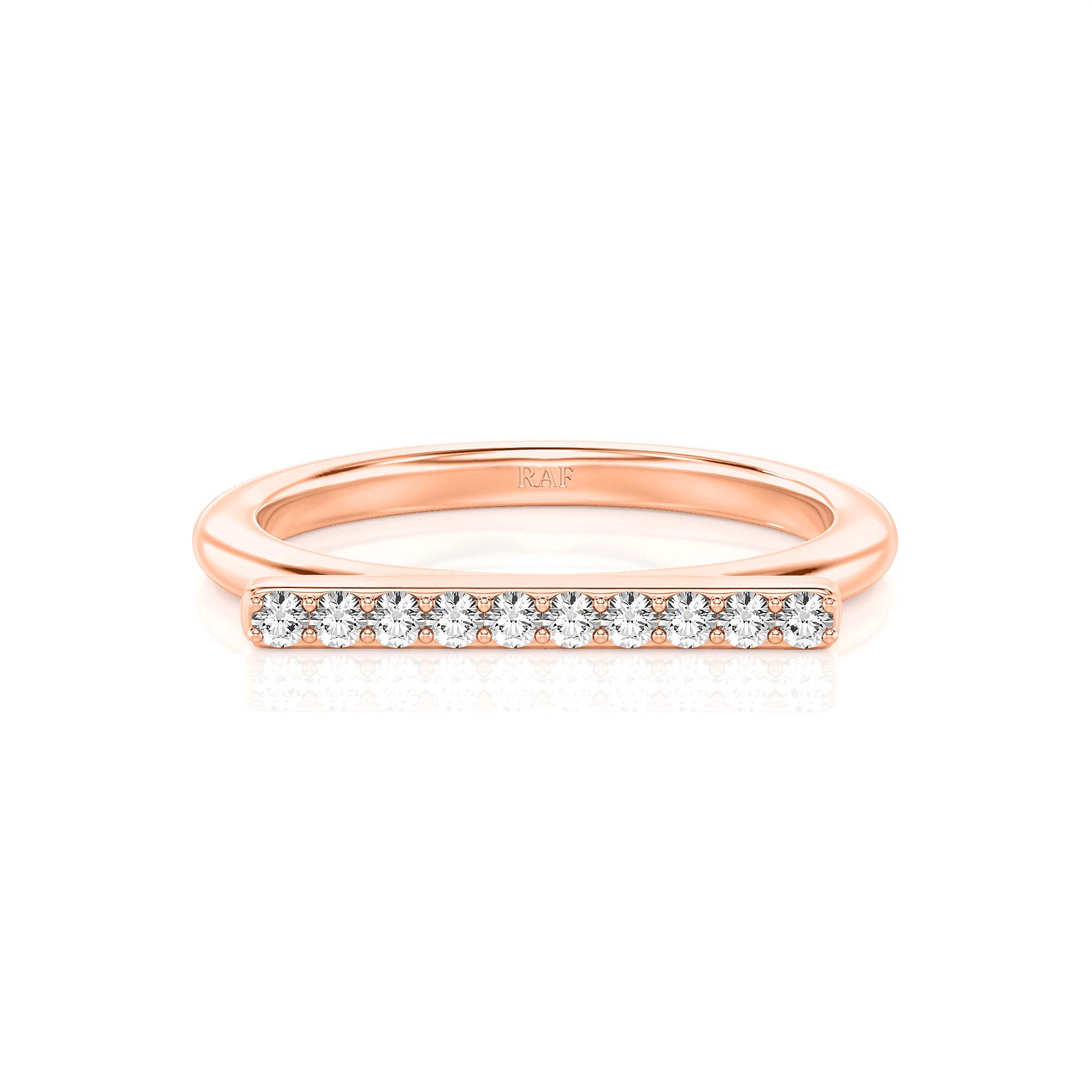 Solid Gold Flat Bar Diamond Stackable Ring