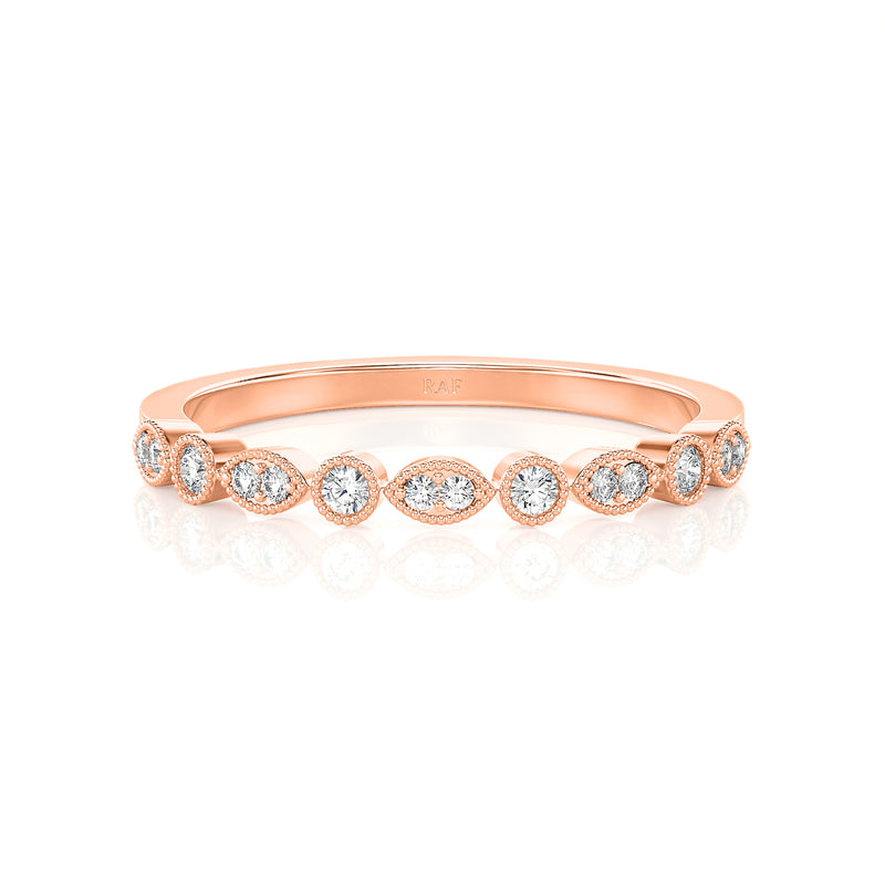 Solid Gold Half Milgrain Diamond Stacking Ring