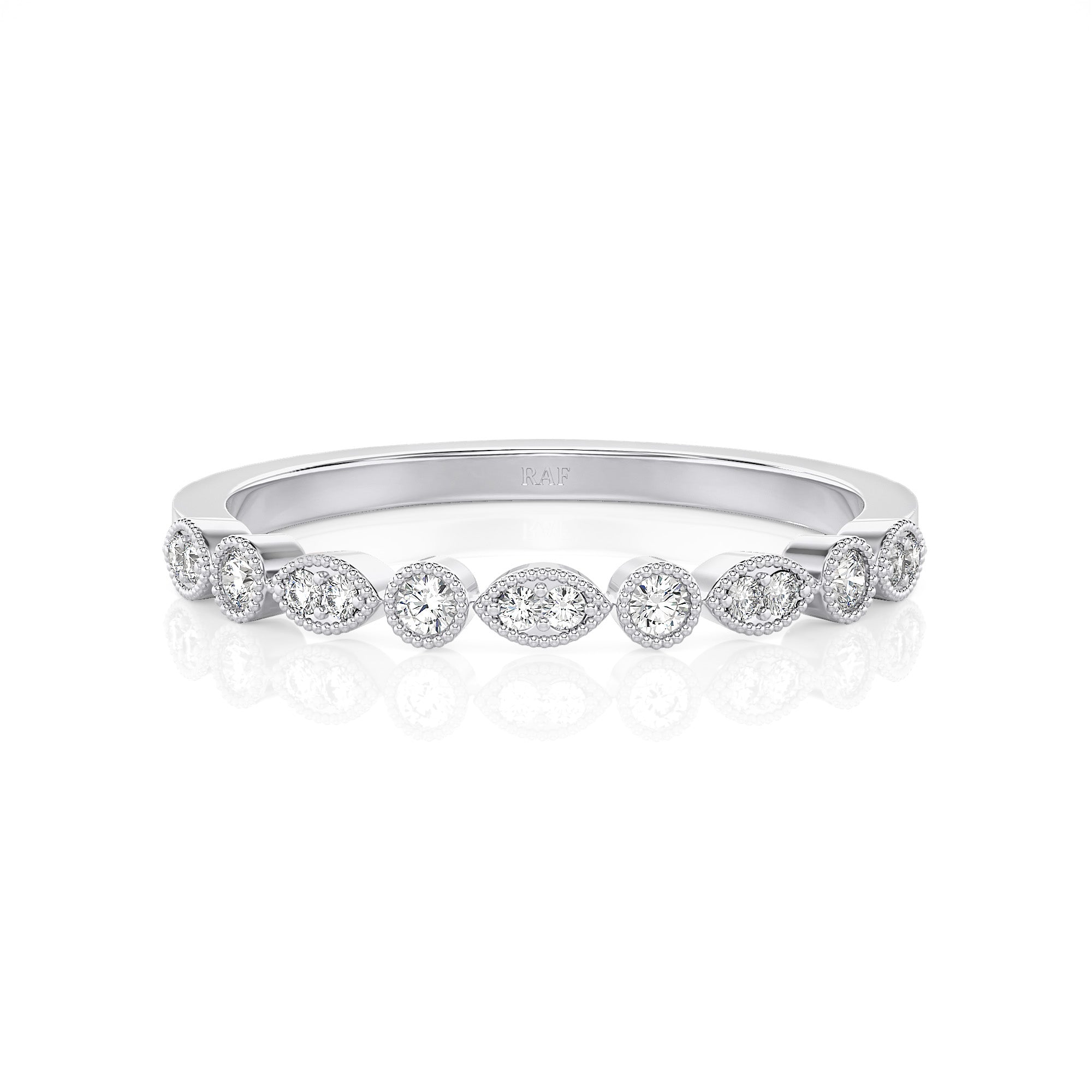 Solid Gold Half Milgrain Diamond Stacking Ring
