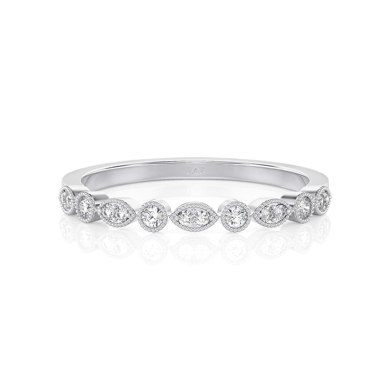 Solid Gold Half Milgrain Diamond Stacking Ring