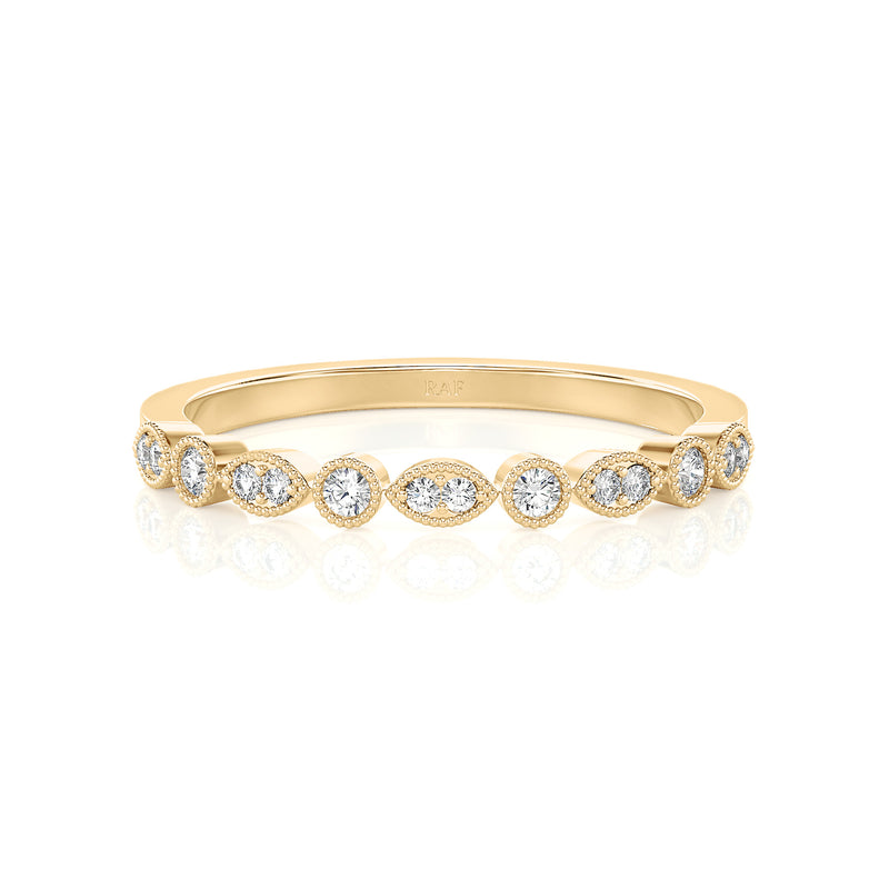 Solid Gold Half Milgrain Diamond Stacking Ring