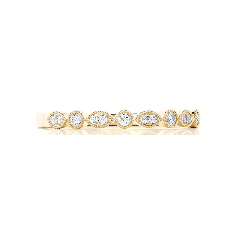 Solid Gold Half Milgrain Diamond Stacking Ring