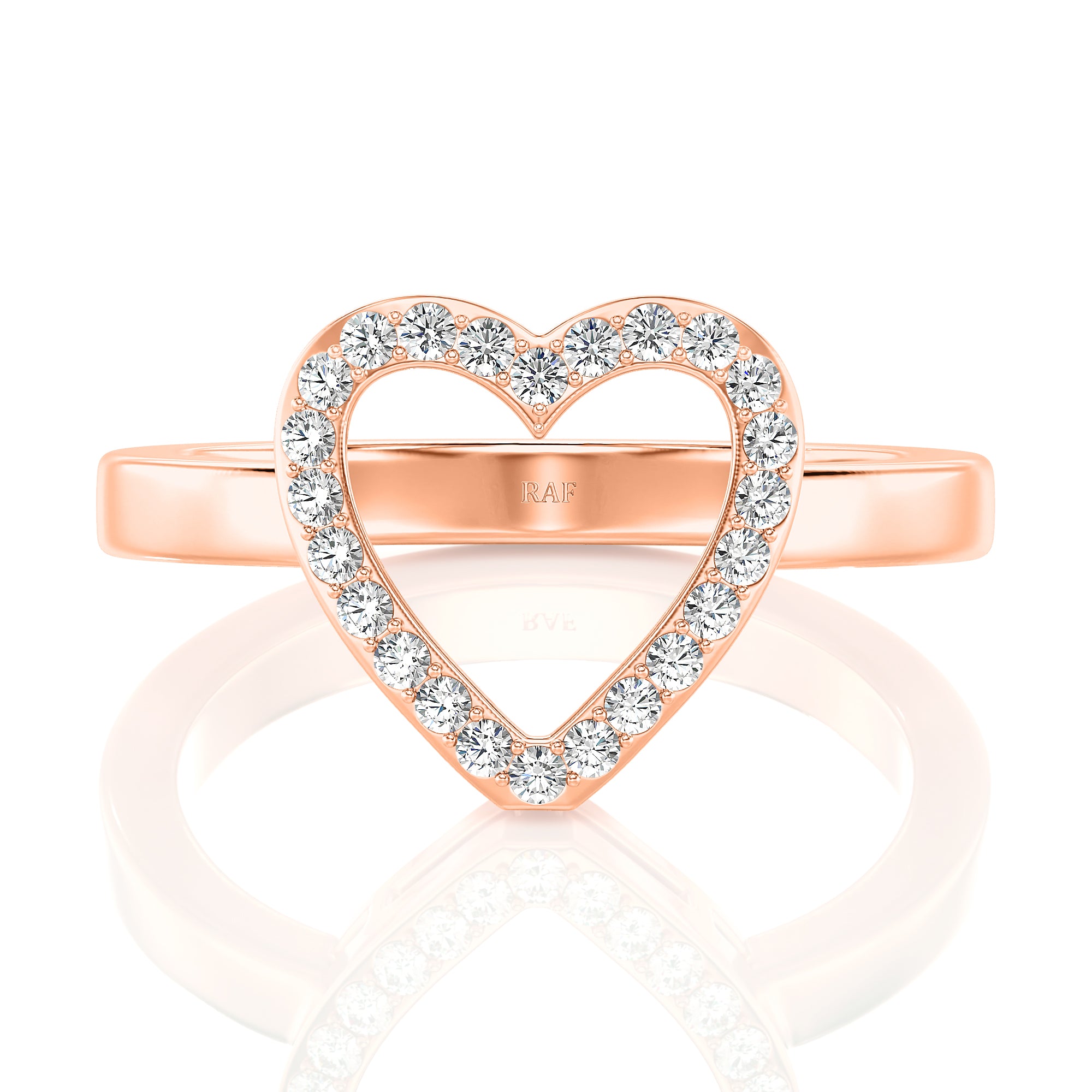 Solid Gold Open Heart Diamond Ring