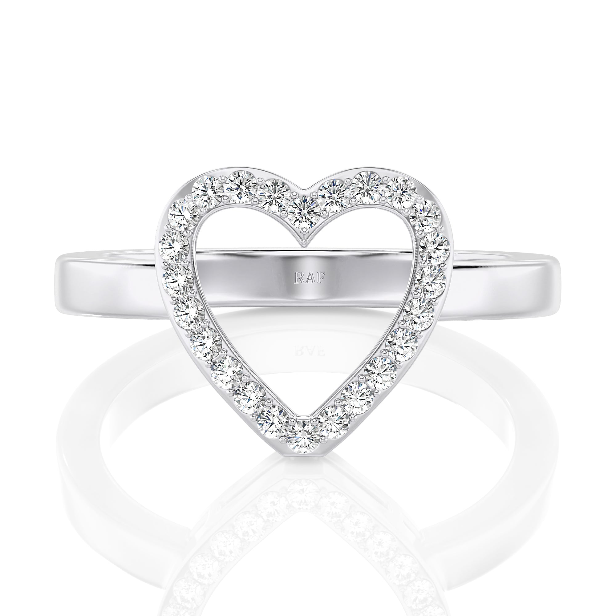 Solid Gold Open Heart Diamond Ring