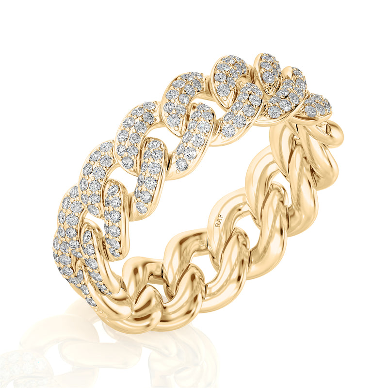 Solid Gold Cuban Link Diamond Ring