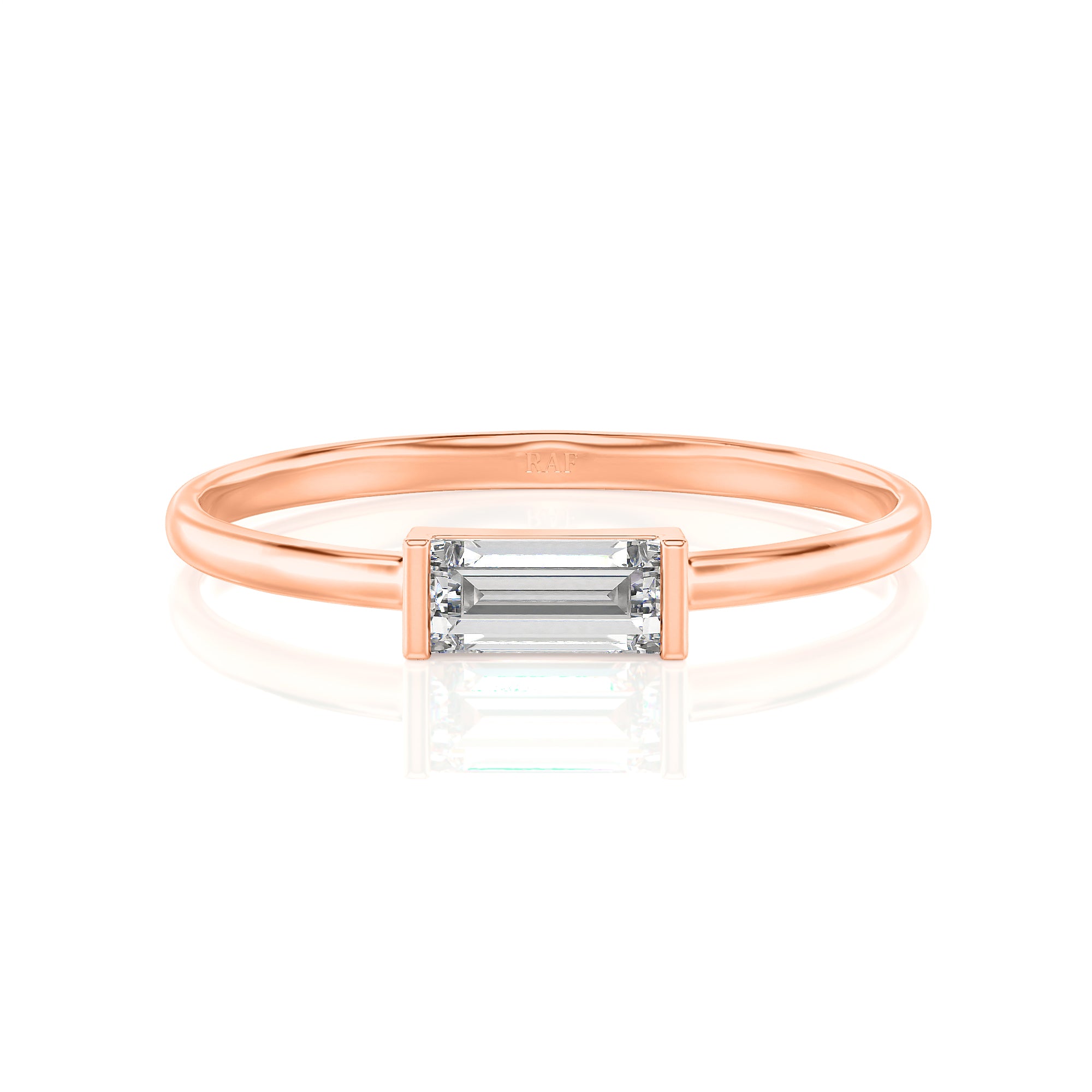 Solid Gold Solitaire Baguette White Topaz Ring