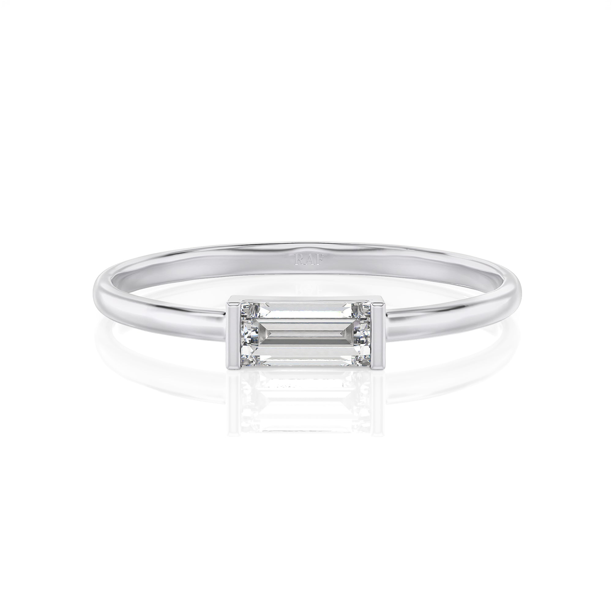 Solid Gold Solitaire Baguette White Topaz Ring