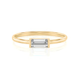 Solid Gold Solitaire Baguette White Topaz Ring