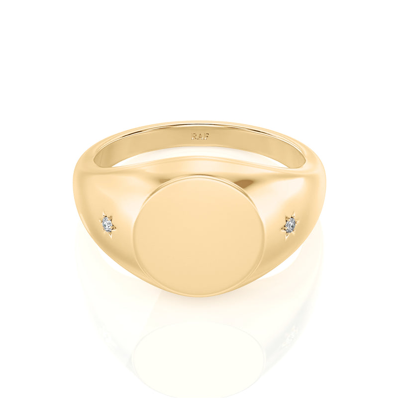 Solid Gold Star Setting Diamond Signet Ring